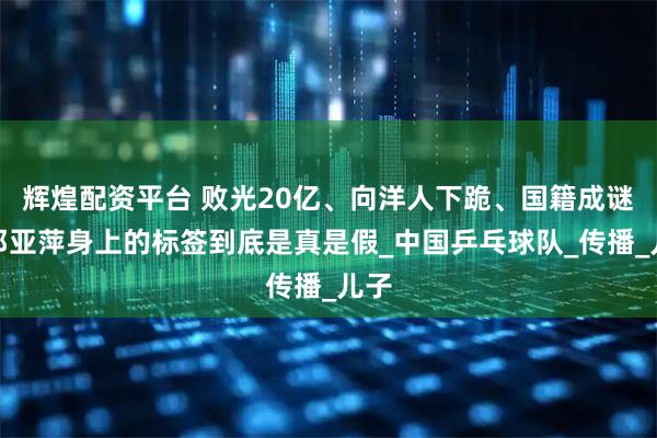 辉煌配资平台 败光20亿、向洋人下跪、国籍成谜,邓亚萍身上的标签到底是真是假_中国乒乓球队_传播_儿子