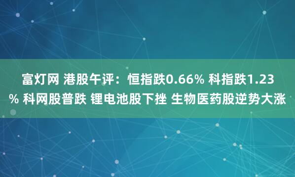 富灯网 港股午评：恒指跌0.66% 科指跌1.23% 科网股普跌 锂电池股下挫 生物医药股逆势大涨