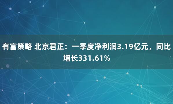 有富策略 北京君正：一季度净利润3.19亿元，同比增长331.61%